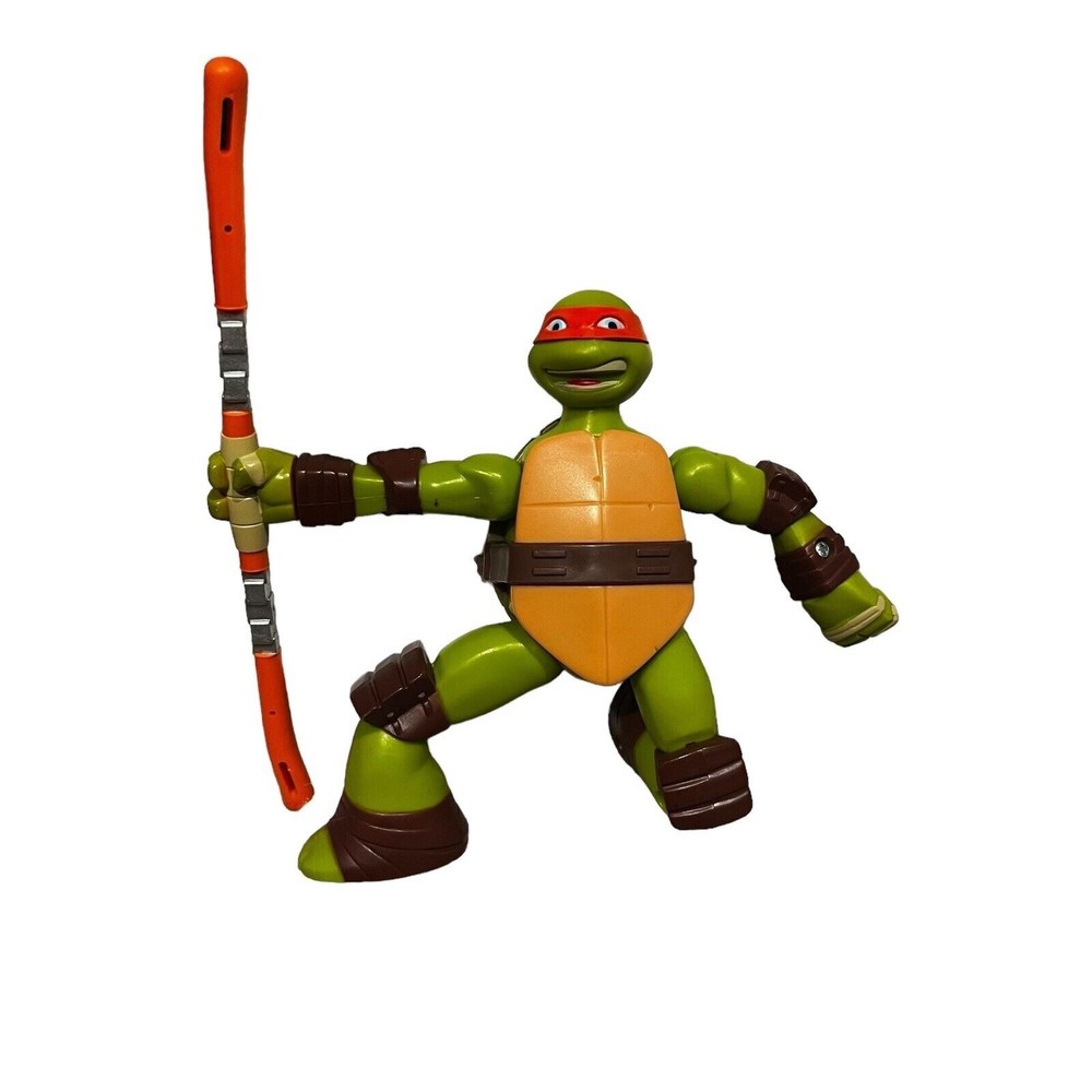 TMNT Playmates 2014 Ninja Strikin' Mikey 6.75" staff rotates 360 deg